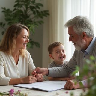 Medewerkster samen met familie bij uitvaartplanning